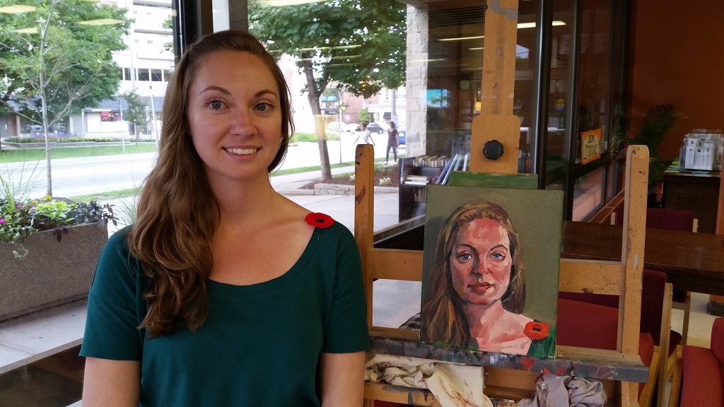Laura Harrison's grandfather served in WWII. She's #014/100 in the 100 Portraits / 100 Poppies project. Tuesday July 14, 2015. Guelph Public Library. 