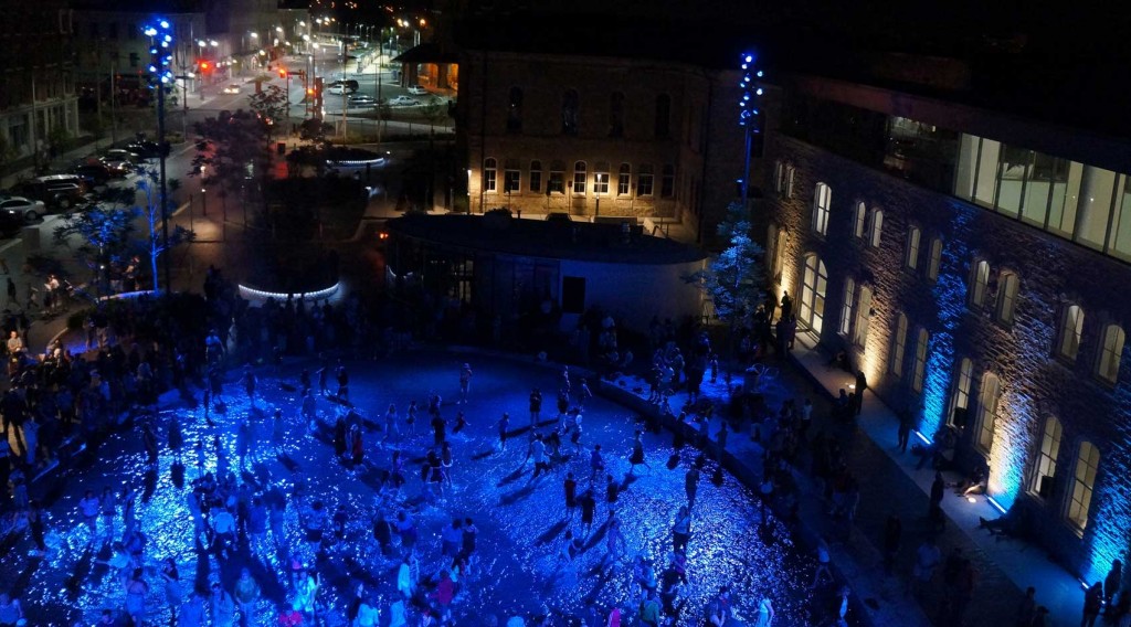 Night time dance party in Market Square