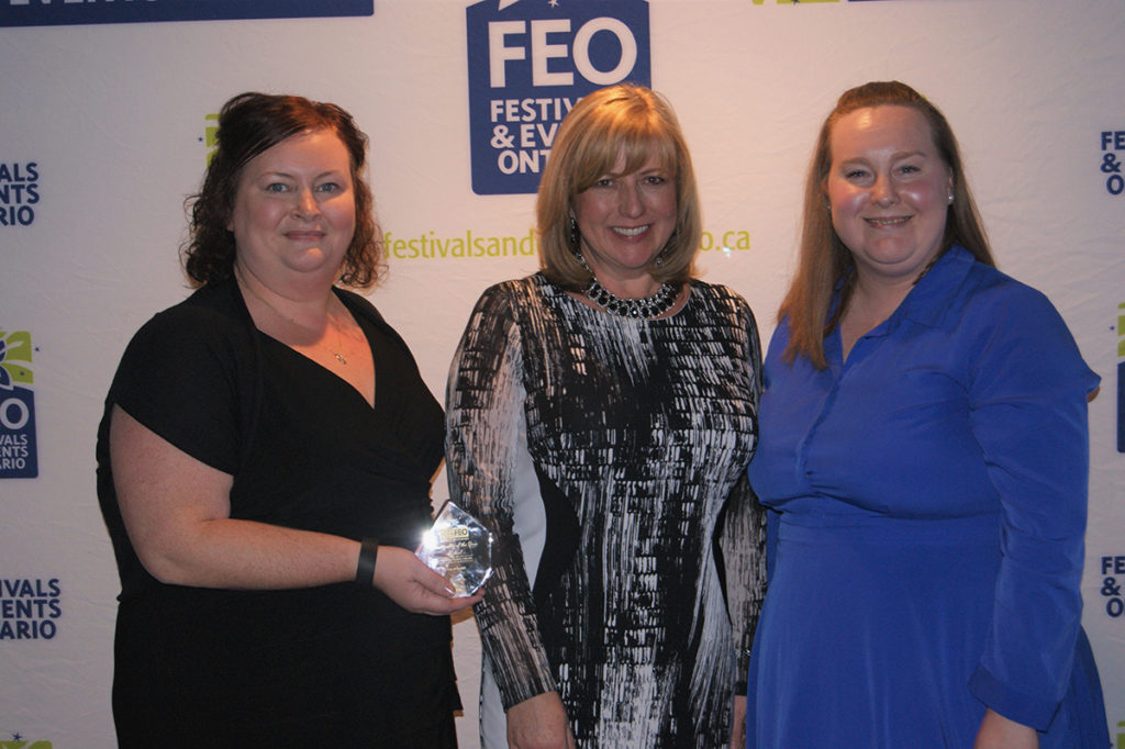 Left, Patricia Pizziola, Annette McMaster, manager of Sponsorships with the Ontario Lottery and Gaming Corporation, and Alexandra Marson at the Festivals and Events Ontario conference on March 3.