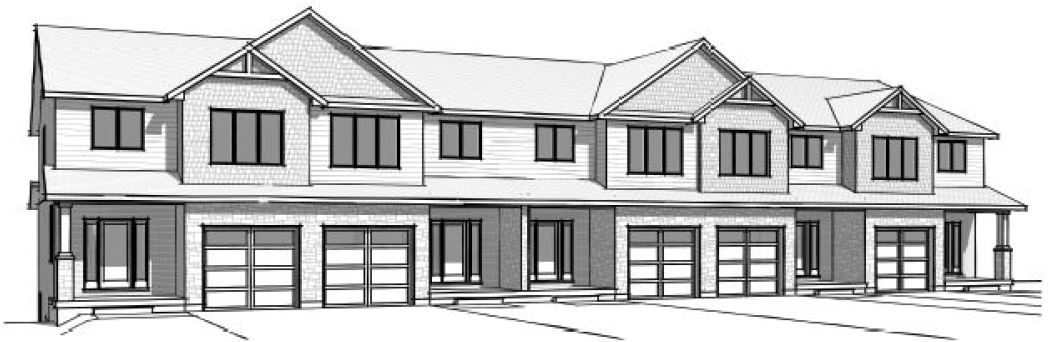 Black and white rendering of townhouses