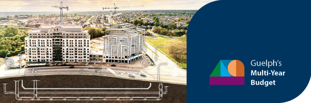 A split image showing construction above and below ground