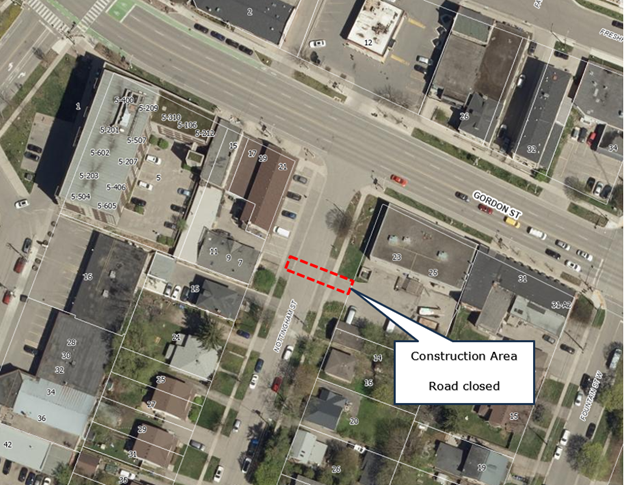 A map showing the road closure on Nottingham Street between Gordon Street and Dublin Street South