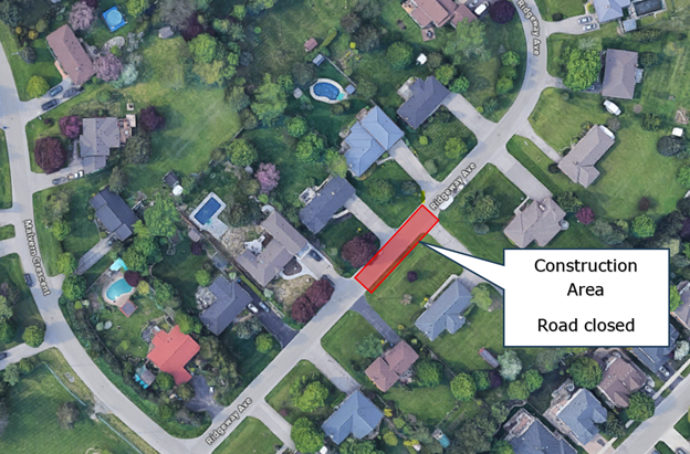 Construction Map of road work being completed  at 36 Ridgeway Avenue