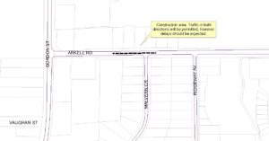Map showing Arkell Road from Gordon Street to Ridgeway Avenue 