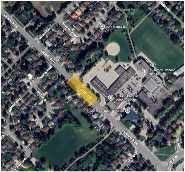 Map of construction area on Victoria Road North
