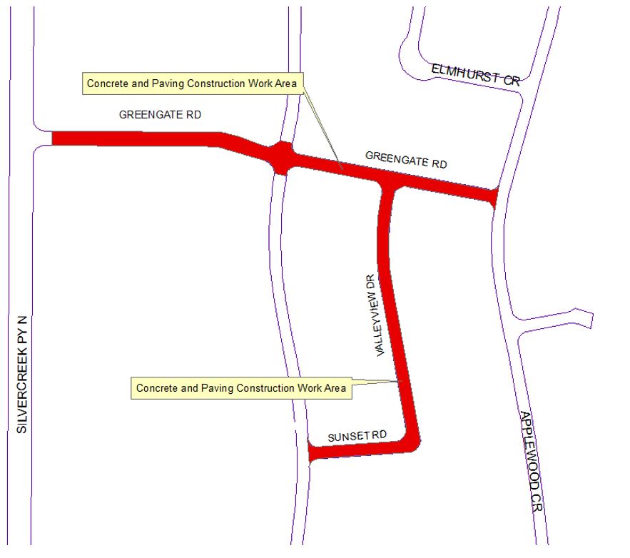An aerial view of a map of the affected construction areas.