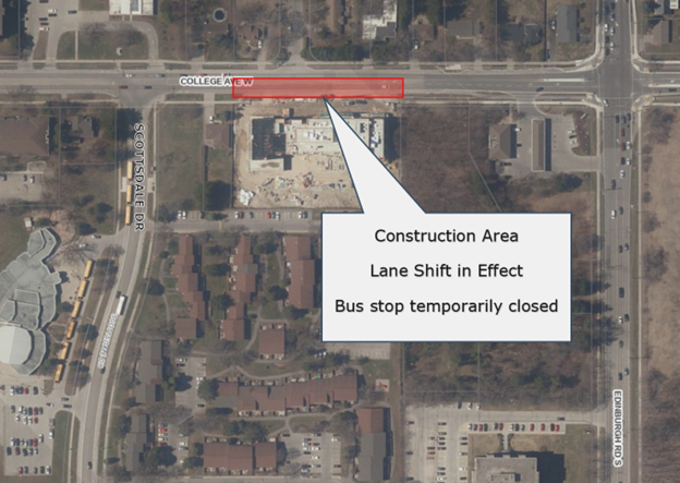 An aerial view of a map of the construction area.