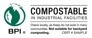 Green label with BPI: compostable in industrial facilities
