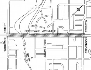 Construction will occur on Speedvale Avenue East from Woolwich Street to Stevenson Street North