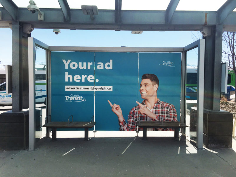 Bus shelter wrap at Guelph Central Station
