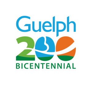 Image is of the Guelph 200 logo. Logo is blue, green and orange.