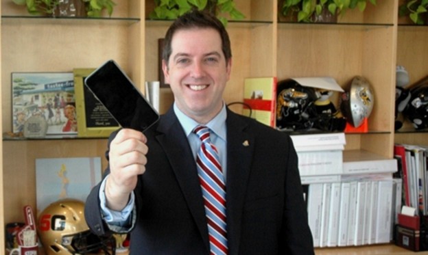 Mayor Guthrie with his iPhone