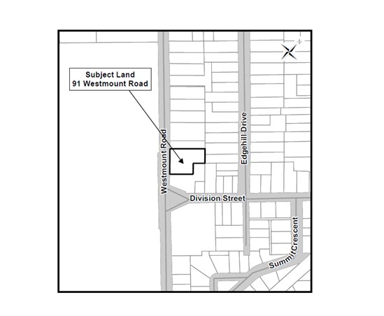 Map of the subject land known as 91 Westmount Road.