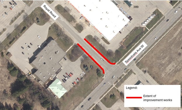An aerial view of a map of the construction area with red lines indicating where the work will be taking place.