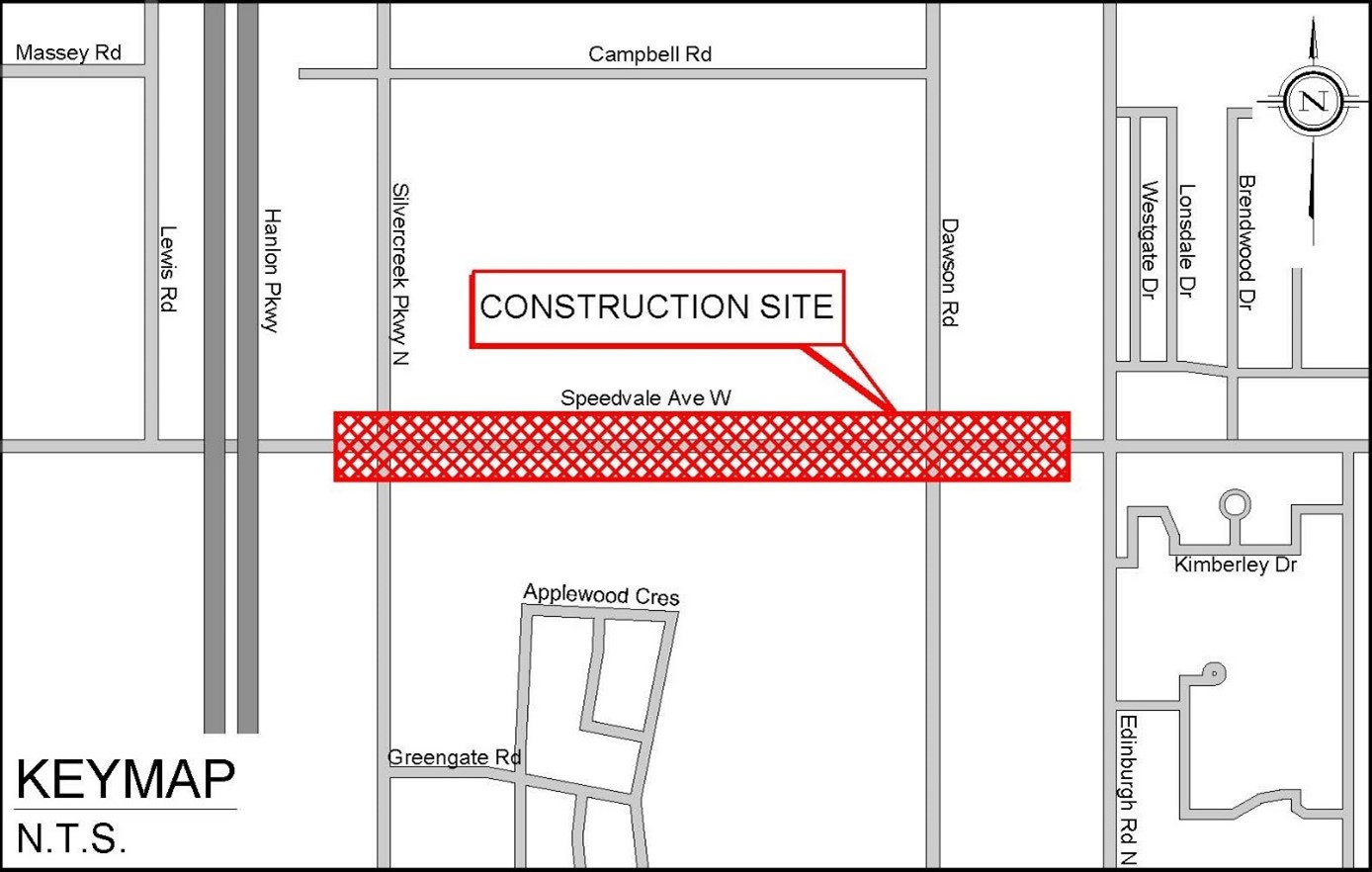 Map of Speedvale Avenue water main replacement