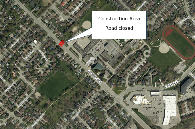 An aerial view of the map of the construction area.