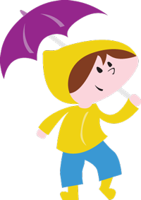 Illustration of child carrying an umbrella