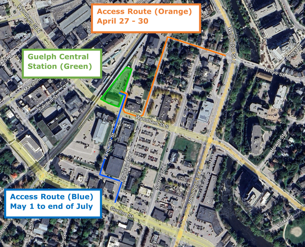 an aerial view of the construction area within Wyndham Street South and Farquhar Street