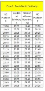 South East Schedule