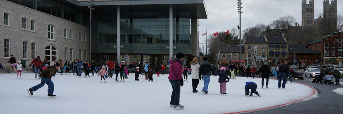 Families skating on Market Square rink in front of City Hall