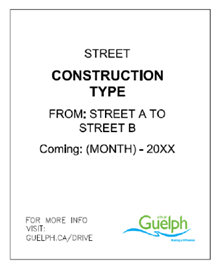 Paper construction notice with type of construction, location and date