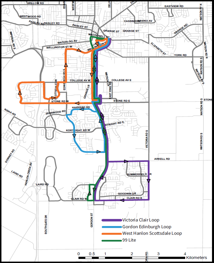 Guelph Transit Late Night Service map