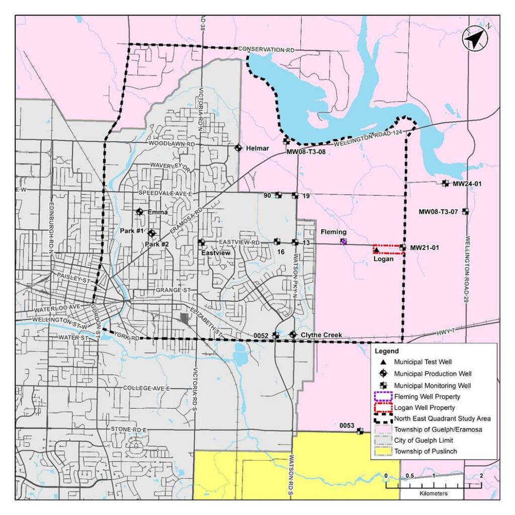 Map of the study area for North East Waster Supply Environmental Assessment.