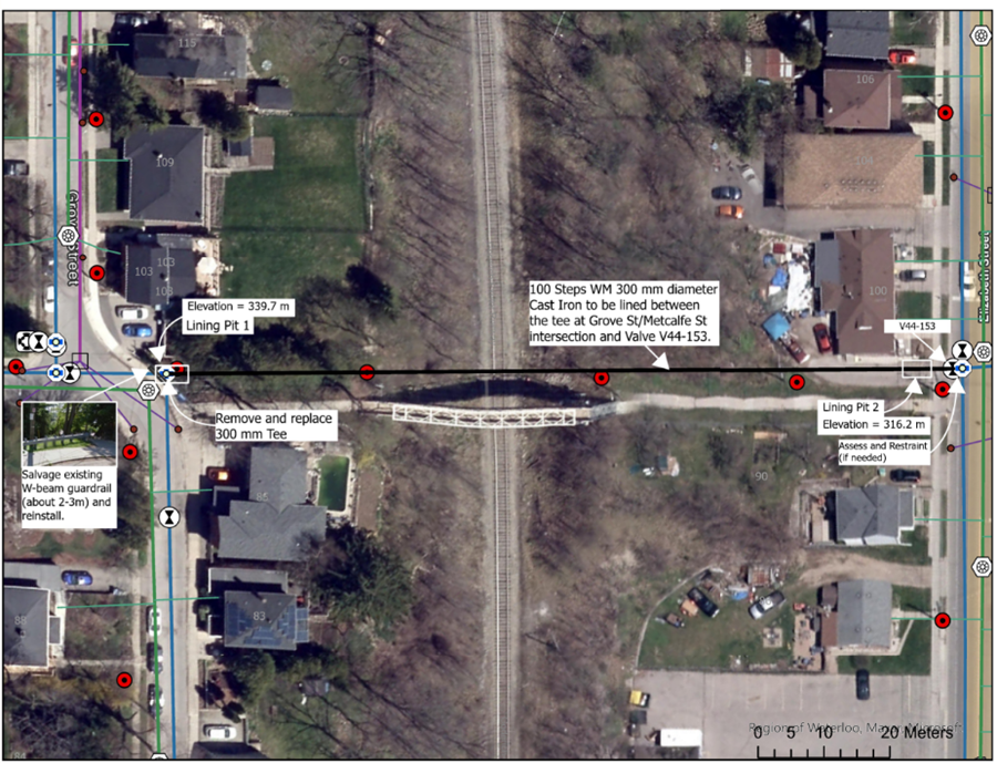 Map showing the 100 Steps Watermain location between Grove Street and Elizabeth Street.