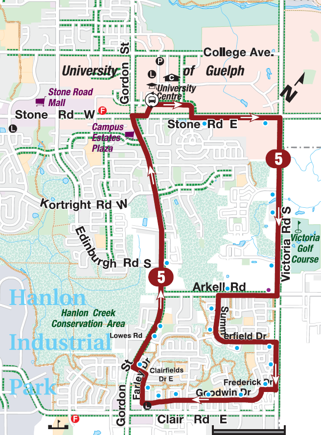 Route 5 map effective January 7, 2024