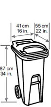 Small waste cart: Depth - 55cm/22in, width - 41cm/16in, height - 87cm/34in