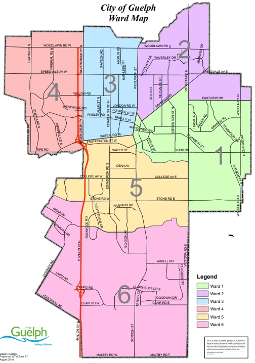 City of Guelph current ward map